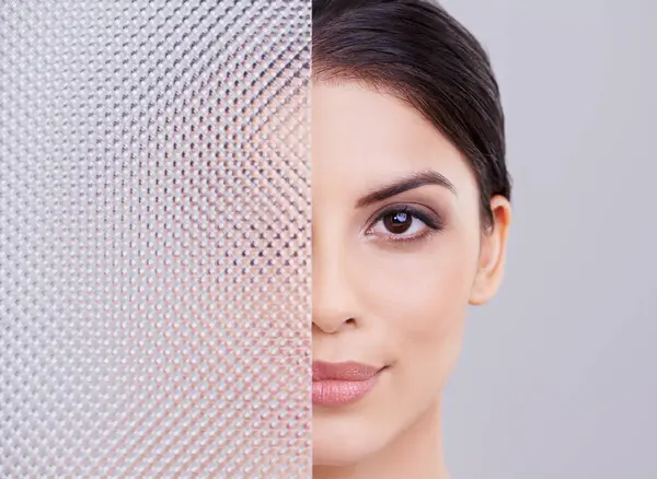 Plastpanel Kvinna Och Ansikte För Skönhet Dermatologi Och Hudvård För — Stockfoto