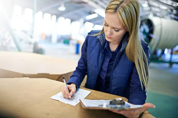 Business People Writing Checklist Clipboard Delivery Storage Supply Chain Warehouse — Stock Photo, Image