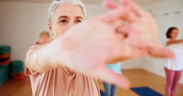Donna Anziana Yoga Zen Con Classe Stretching Benessere Spirituale Equilibrio Video Stock Royalty Free