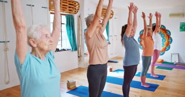 Mujer Mayor Fitness Pilates Con Clase Yoga Para Bienestar Espiritual — Vídeos de Stock