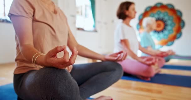 Donna Mani Meditazione Con Lezione Yoga Benessere Spirituale Respirazione Pace — Video Stock