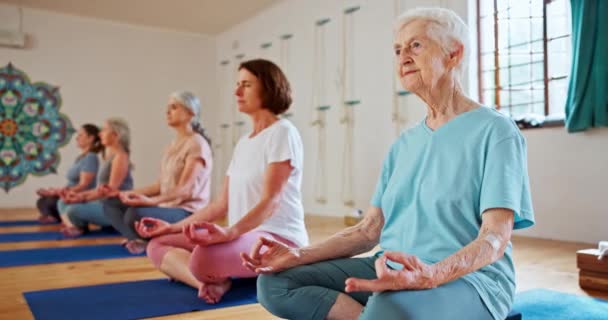 Ältere Frau Zen Und Meditation Mit Yoga Kurs Für Spirituelles — Stockvideo