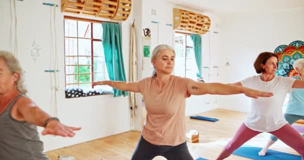 Ältere Frau Stretching Und Zen Mit Yoga Kurs Für Spirituelles — Stockvideo