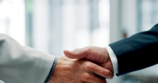 商务人士 进行面试 欢迎或入职与B2B合作 在规划建议书协议 咨询或交易过程中的伙伴关系 握手和握手 — 图库视频影像