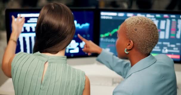 Grafy Týmová Práce Nebo Ženy Obchodující Počítači Pro Finanční Investice — Stock video