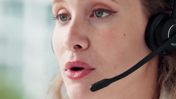 Telemarketing Mujer Primer Plano Con Auriculares Para Consultoría Atención Cliente — Vídeo de stock