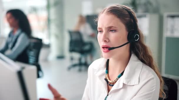 Telemarketing Servicio Cliente Mujer Consultora Oficina Hablando Para Consulta Comercio — Vídeos de Stock