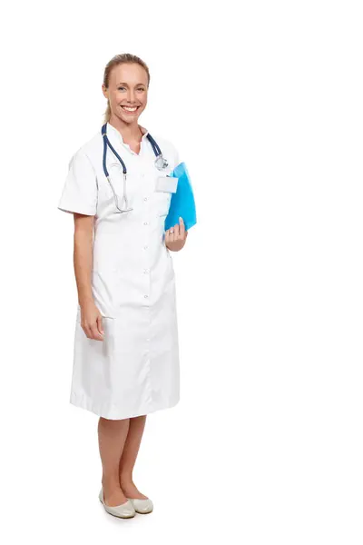 Portrait Clinical Nurse Happy Folder Patient Information Records Medical Diagnosis — Stock Photo, Image