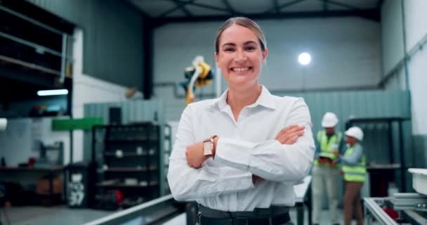 Distribution Warehouse Portrait Woman Arms Crossed Confidence Supply Chain Startup — Stock Video