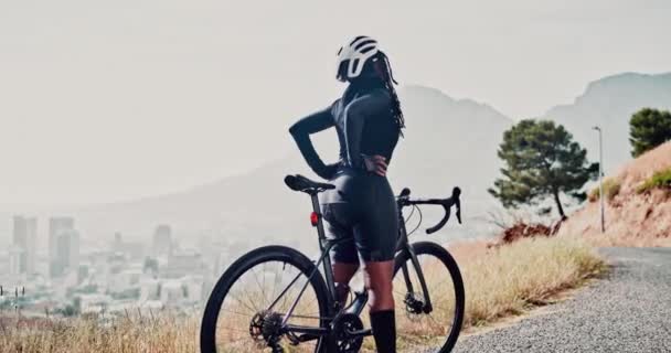 Природа Фізичні Вправи Велосипедист Розтяжкою Велосипеді Спорту Марафонської Підготовки Фітнесу — стокове відео