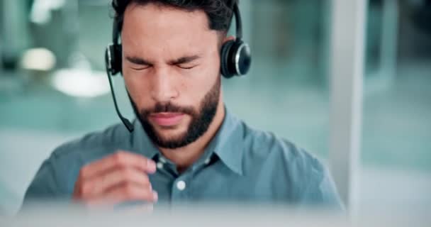 Burnout Çağrı Merkezinde Stres Baş Ağrısı Gerginlik Yorgunluk Tele Pazarlama — Stok video