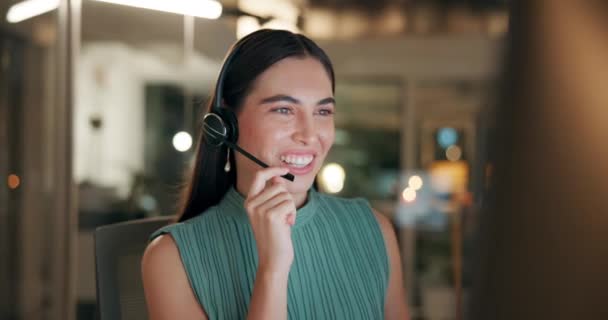 Oficina Consultor Sonrisa Por Noche Para Servicio Cliente Telemarketing Soporte — Vídeos de Stock