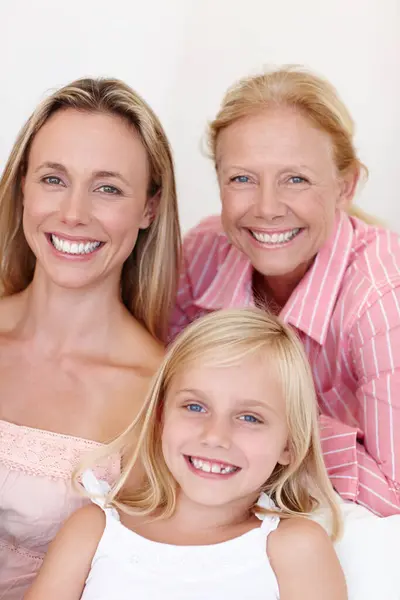 Portrait Parent Young Girl Generations Family House Embrace Bonding Love — Stock Photo, Image