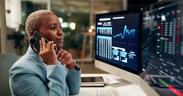 Ekran Komputera Doradca Finansowy Czarna Kobieta Dyżurze Klientem Analizy Danych — Wideo stockowe