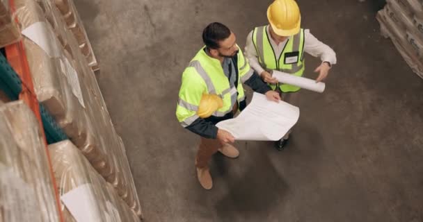 Homme Équipe Plan Avec Architecte Entrepôt Pour Construction Planification Inspection — Video