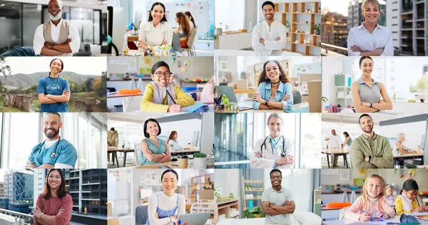 Collage People Portrait Diversity Success Global Education Career Ambition Montage — Stock Photo, Image