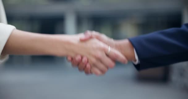 Handshake Entrevista Pessoas Negócios Cidade Closeup Para Contratação Reunião Bem — Vídeo de Stock