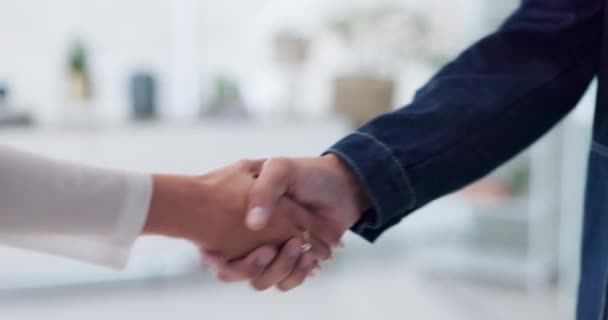 Business People Handshake Deal Partnership Closeup Collaboration Support Designers Shaking — Stock Video