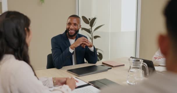 Business Man Woman Shaking Hands Meeting Agreement Recruitment Hiring Smile — Stock Video