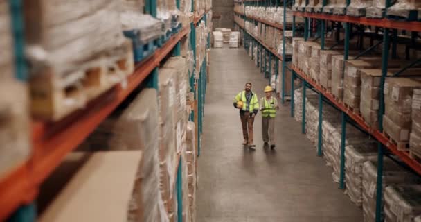 Distribution Logistics Stock Warehouse Team Walking Together Check Supply Chain — Stock Video