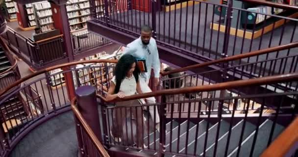 University Student Library Stairs Books Information Learning Knowledge Academic Citation — Stock Video