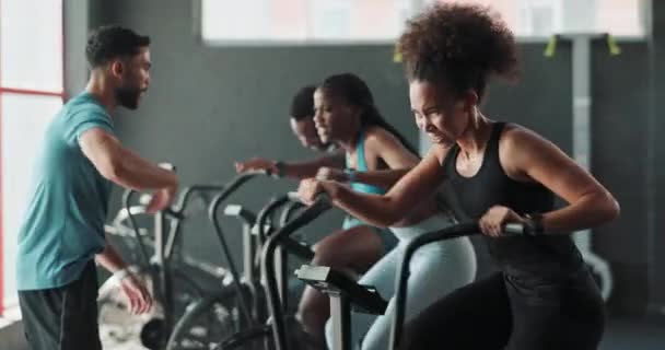 Coach Gym People Cycling Machine Biking Workout Cardio Training Endurance — Stock Video