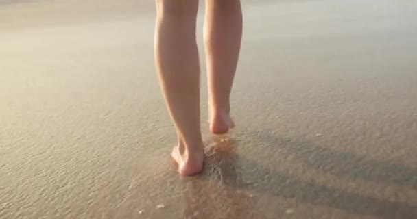 Pés Pernas Caminhar Para Oceano Com Praia Férias Ilha Tropical — Vídeo de Stock