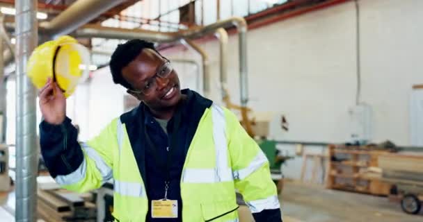 Construction Black Man Happiness Factory Career Carpentry Wood Woodcraft Work — Stock Video