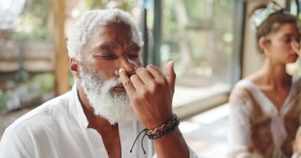 Spiritual Man Hippie Breathing Calm Exercise Holistic Ritual Natural Healing — Stock Video