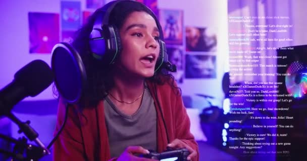 Live Streaming Gamer Meisje Met Opmerkingen Winnen Voor Online Competitie — Stockvideo