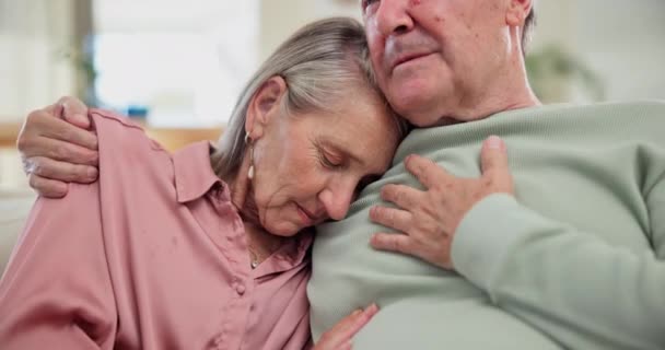 Sad Hug Senior Couple Support Empathy Partner Depression Home Cancer — Stock Video