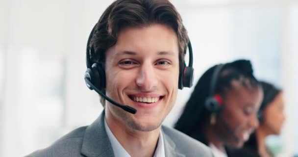 Smil Ansigt Eller Glad Mand Call Center Kundeservice Teknisk Support – Stock-video