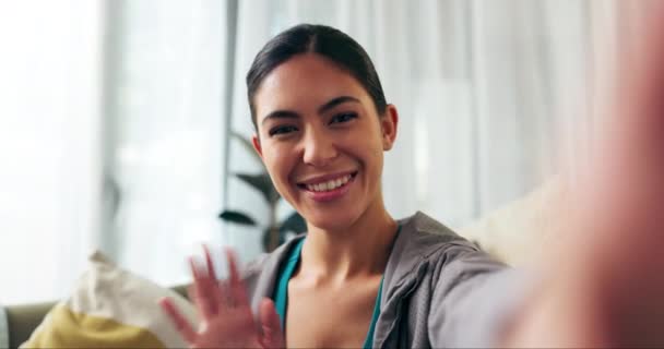 Rostro Vlog Mujer Con Fitness Home Social Media Post Después — Vídeo de stock