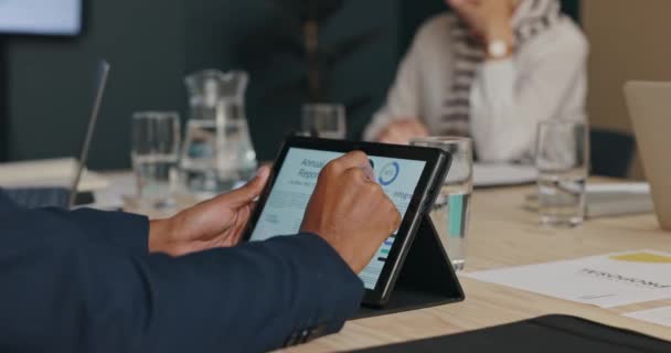 Kezek Találkozó Tabletta Képernyővel Adatelemzési Tervezési Kutatási Üzleti Javaslat Technológia — Stock videók