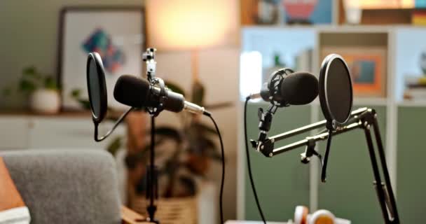 Studio Podcast Mikrofon Nebo Prázdná Místnost Pro Vysílání Zábavu Nebo — Stock video