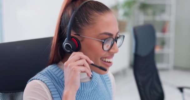 Consultor Telemarketing Headset Call Center Feminino Escritório Para Consulta Comércio — Vídeo de Stock