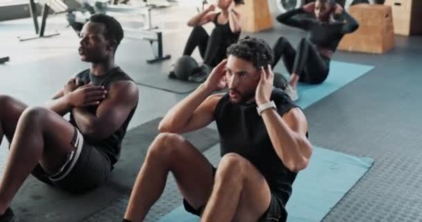Fitness Sit Ups Mannen Fitnesstraining Buikspieren Voor Zes Pack Spieren — Stockvideo