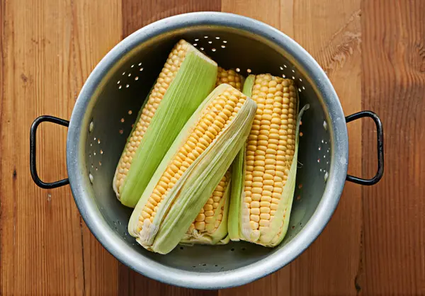 Nahaufnahme Mais Oder Mais Auf Dem Tisch Für Obst Wellness — Stockfoto