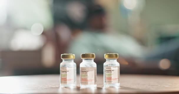 Geneeskunde Fles Medicijnen Voor Injectie Kliniek Met Farmaceutische Psychedelische Behandeling — Stockvideo