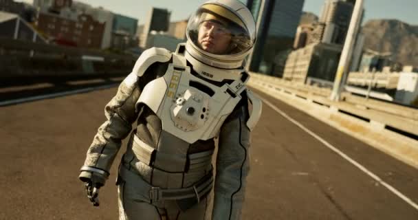 Espace Voyage Astronaute Ville Avec Gravité Future Dystopie Planète Découvrir — Video