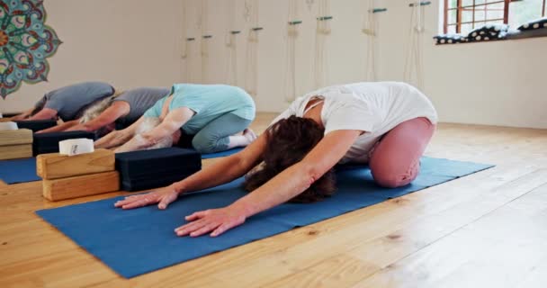 Mujer Clase Estiramiento Con Esterilla Yoga Para Zen Bienestar Espiritual — Vídeos de Stock