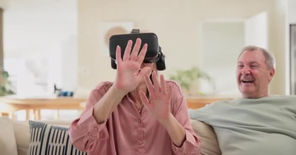 Senior Couple Hands Technology Augmented Reality Online Streaming Gaming People — Stock Video