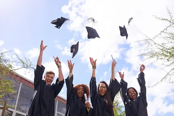 Logro Éxito Límite Graduación Los Estudiantes Celebración Calificación Educación Título — Foto de Stock