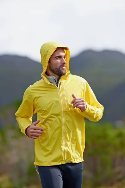 Running Rain Man Exercise Training Endurance Progress Dedication Nature Wet — Stock Photo, Image
