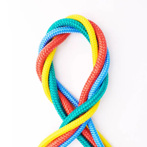 Colorful Ropes Tied Together Studio Represent Unity Connect Trust Secure — Stock Photo, Image