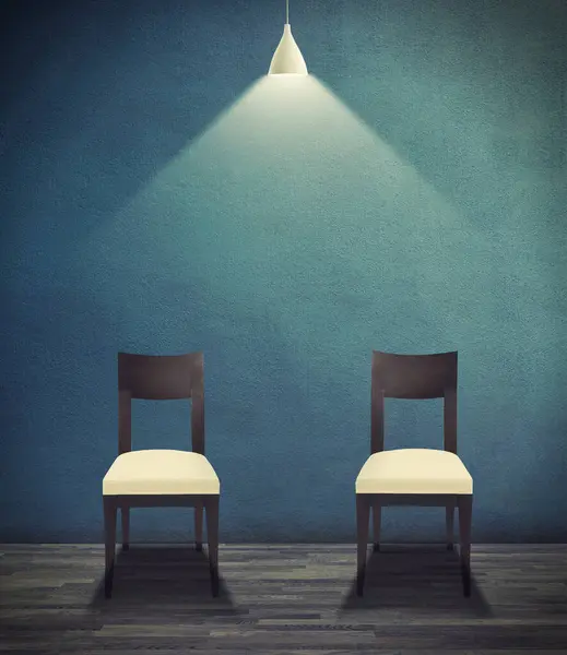 Ilustração Sala Vazia Interrogatório Com Luz Cadeira Para Questões Legais — Fotografia de Stock