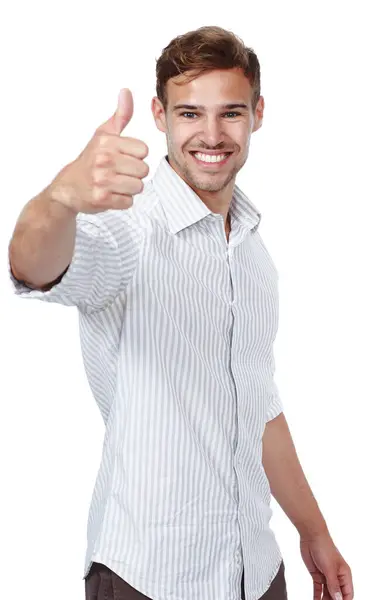 Portrait Man Thumbs Support Studio Feedback Review Agreement White Background Royalty Free Stock Photos