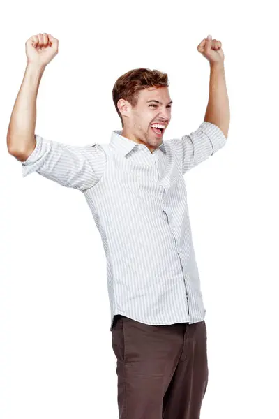 Man Studio Yes Win Success Excited Celebrate Lottery Prize Promotion — Stock Photo, Image