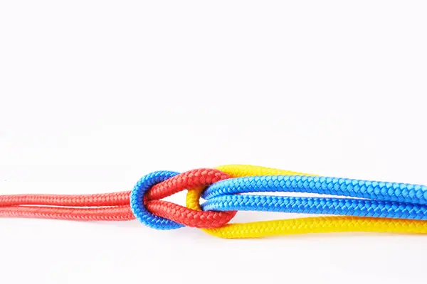 Colorido Cordas Amarrado Para Juntos Estúdio Para Representar Unidade Conectar — Fotografia de Stock