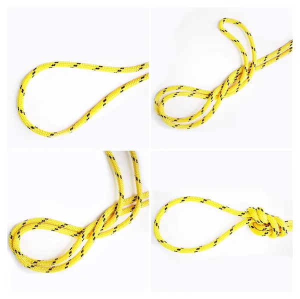 Knot Guide How Tie Ropes Material White Background Studio Security — Stock Photo, Image